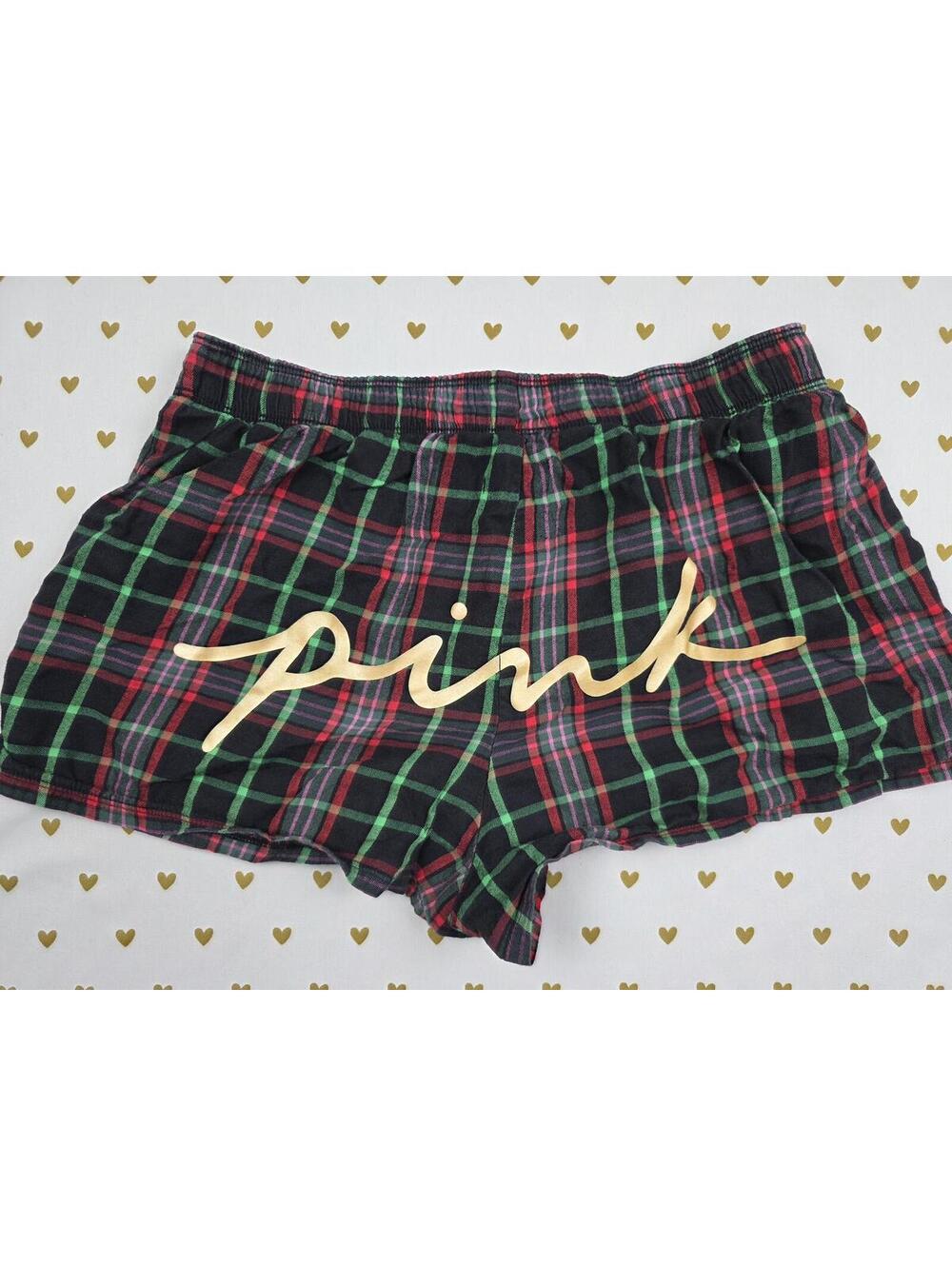 Victorias Secret PINK Logo butt Plaid XS Sleep Shorts Boxers Pajama Bottoms